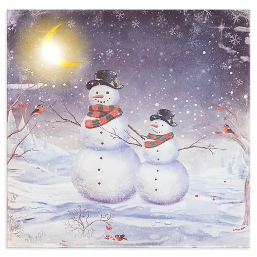 Quadro Tela Natalizia a Led Pupazzo di Neve 40x40