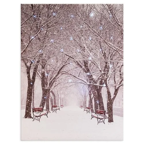 Quadro Tela Natalizia Alberi Con Neve a Led 30x40