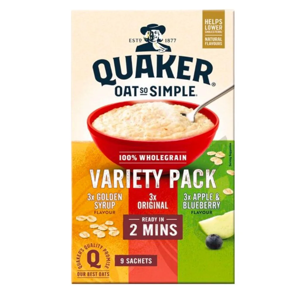 Quaker Oat so Simple Variety Pack, flocons d'avoine classiques, au caramel et à la pomme et aux myrtilles de 297g