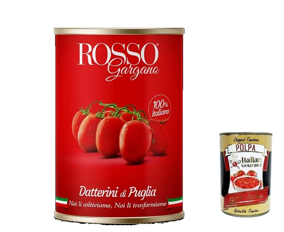 24x Rosso Gargano pomodori Datterino di Puglia Tomates cerises des Pouilles, tomates datterini en conserve 400g +  Italian Gourmet polpa 400g