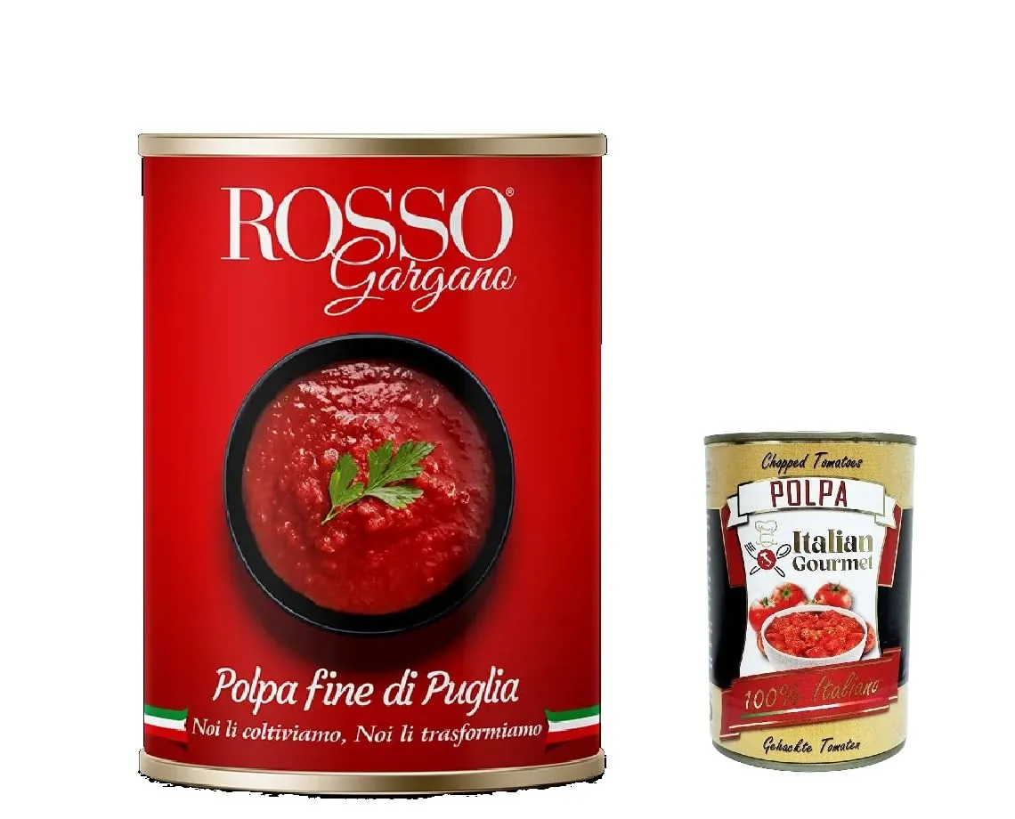 24x Rosso Gargano pomodori Polpa fine di Puglia, Pulpe de tomate 100% purée de tomates italienne 400g en boîte +  Italian Gourmet polpa 400g
