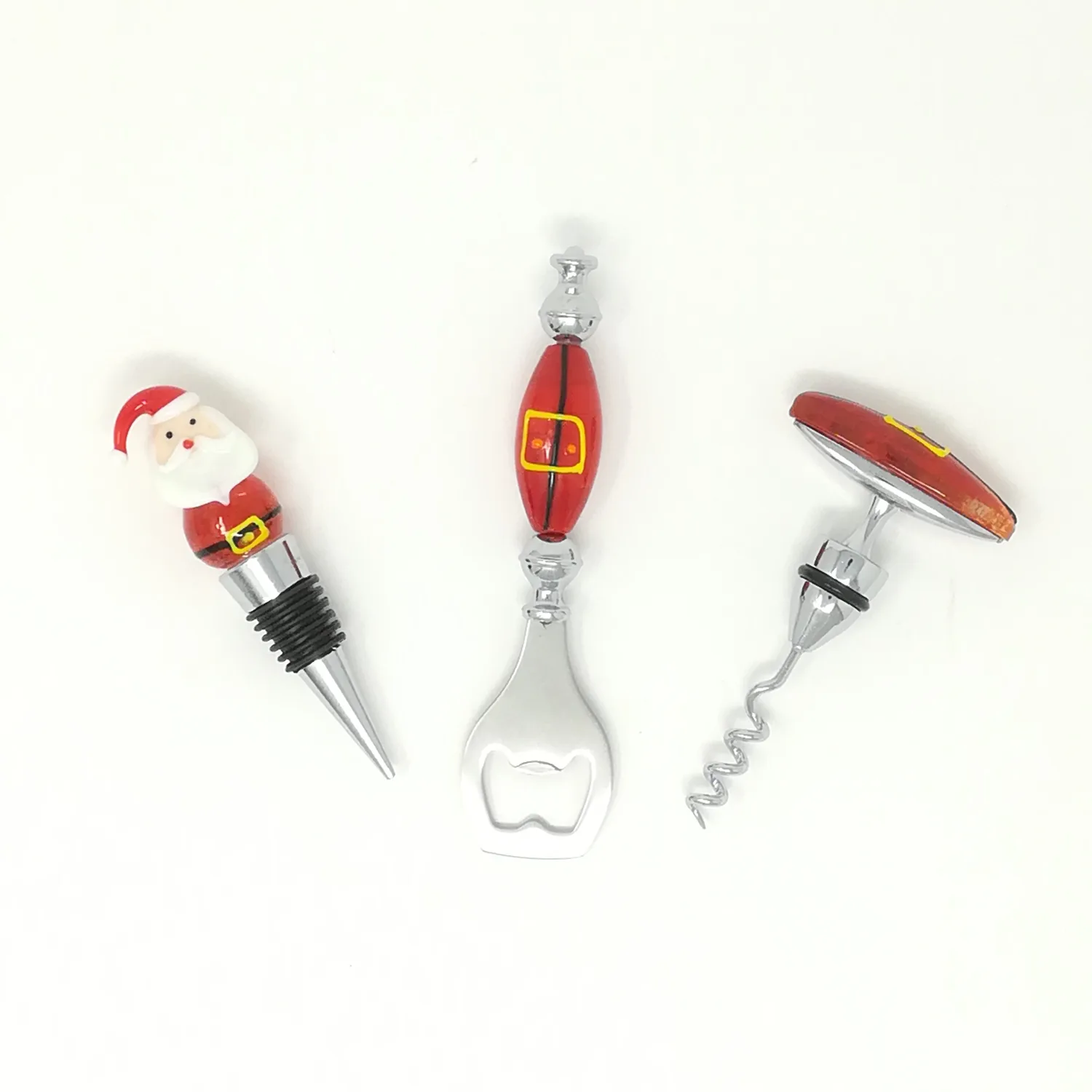 Set 3 pz Apribottiglie e Tappo Decoro Babbo Natale