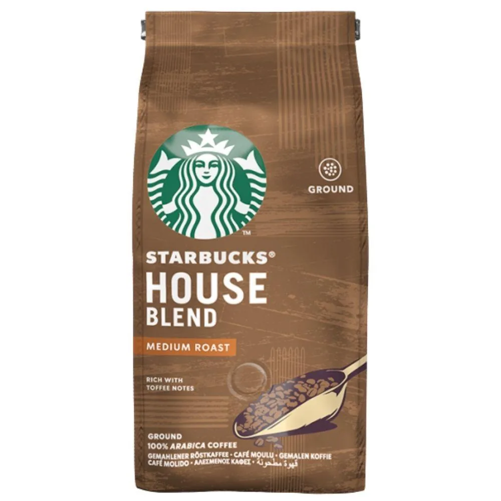 Starbucks Roast & Ground Medium House Blend, préparation en poudre pour café au cacao et aux noix de 200g