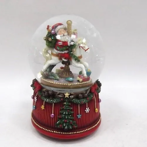 Waterball con Musica 100MM Babbo Natale su Cavallino a Dondolo
